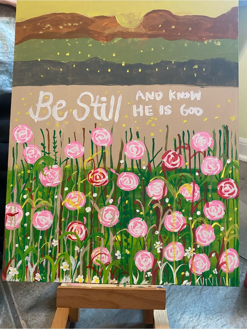 Floral 'Be Still' Canvas Painting with Pink Roses